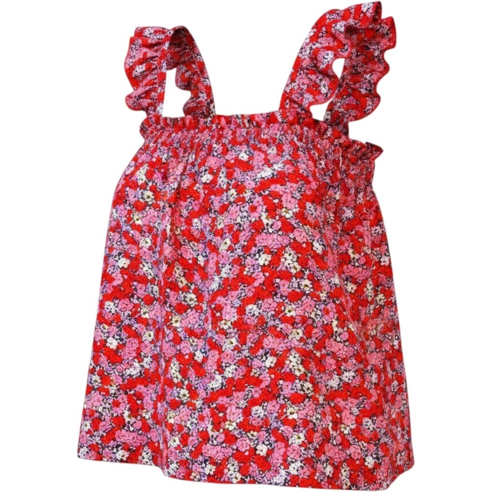 Loft Floral Ruffle Strap Smocked Top Women Size M Red Casual Summer Festival‎